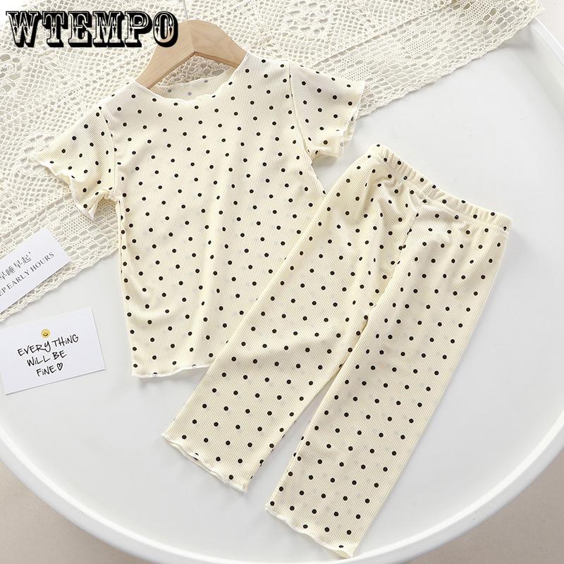 Летний тонкий костюм для девочек с короткими рукавами, летний комплект из двух предметов, корейский костюм с кондиционером