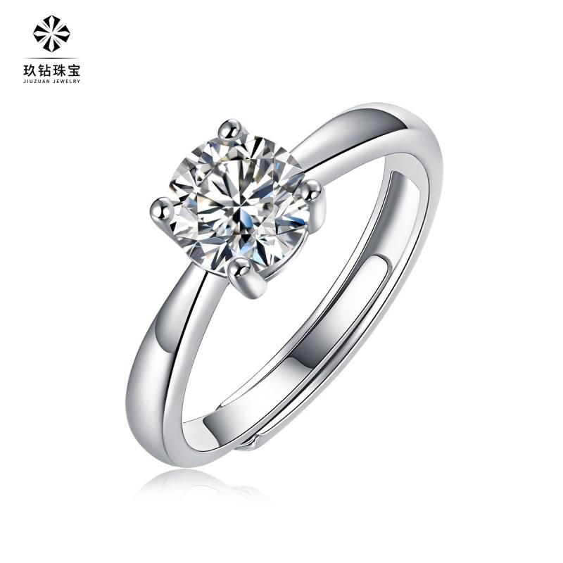 Adjustable Sterling Ring Women With Moissanite Stone Geometric Design Minimalist Sweet Style