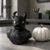 Durable Resin Sculpture Gothic Devil Skull Duck Ornament, Matte Black Figurine, Stylish Gifts for Goth Lovers Horror Green Eyes Decor Ornament