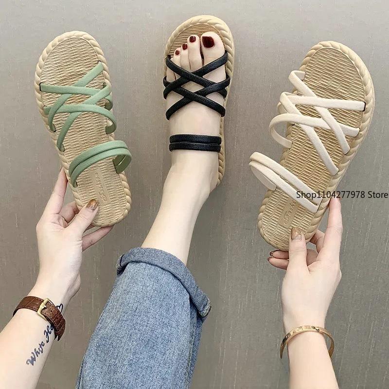 Fashion 2025 New Summer Women's Sandals Casual Flat Sandals Versatile Fashion Roman Shoes Comfortable Flat Bottomed Vacation Beach Shoes
