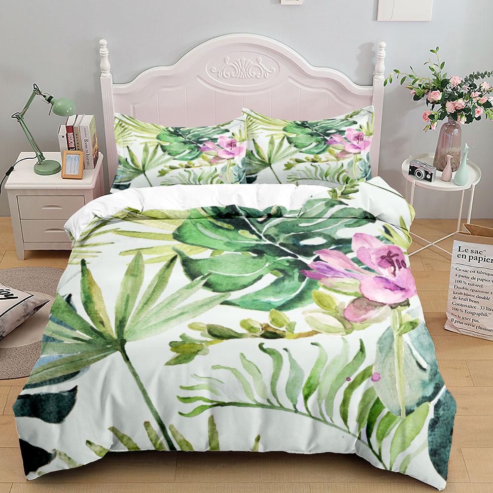 Tropical Palmtree Leaves Bedding Set King Queen Double Full Twin Single Size Duvet Cover Pillow Case Bed Linen Set