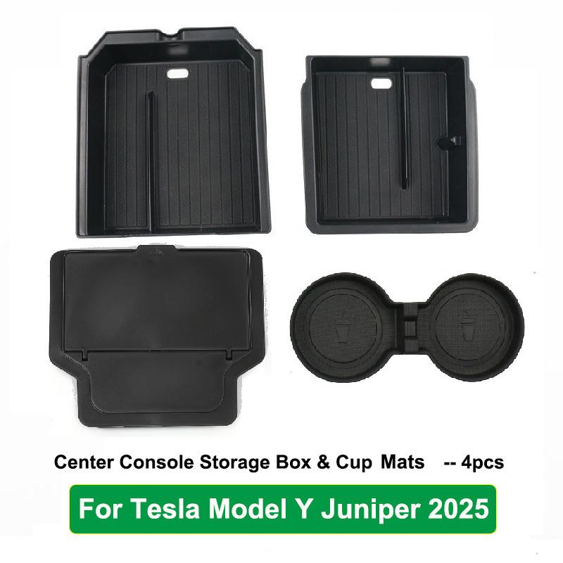 For Tesla New Model Y YL Juniper 2025 2026 Launch Console Armrest Upper Lower ABS Silicone Storage Box Cup Holder Camera Cover