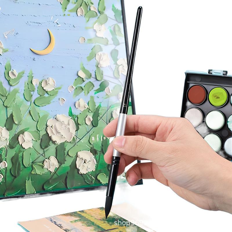7-Piece Black Swan Gouache Paintbrush Set - Round, Liner, & Nylon Brushes for Watercolor & Digital Oil Painting.