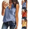 Женские модные рубашки с V-образным вырезом без рукавов, однотонные вязаные свободные футболки