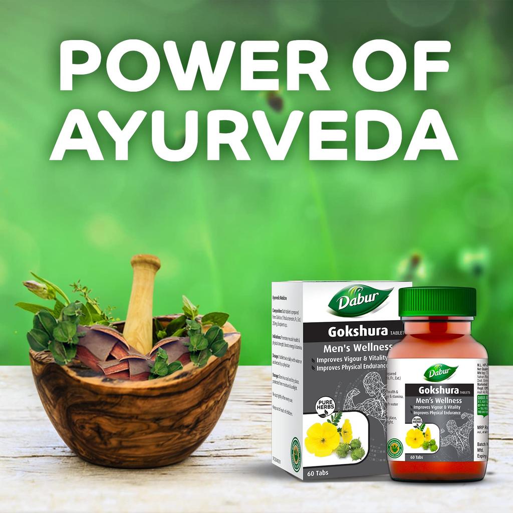 Dabur Gokshura Tablets 60 Count | Boosts Vitality, Stamina & Endurance | Supports Gut & Urinary Tract Health Naturally