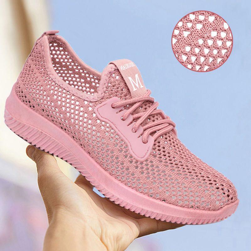 Летние женские кроссовки из дышащей сетки, спортивная обувь с отверстиями, прочная и нескользящая, идеально подходит для повседневной носки
