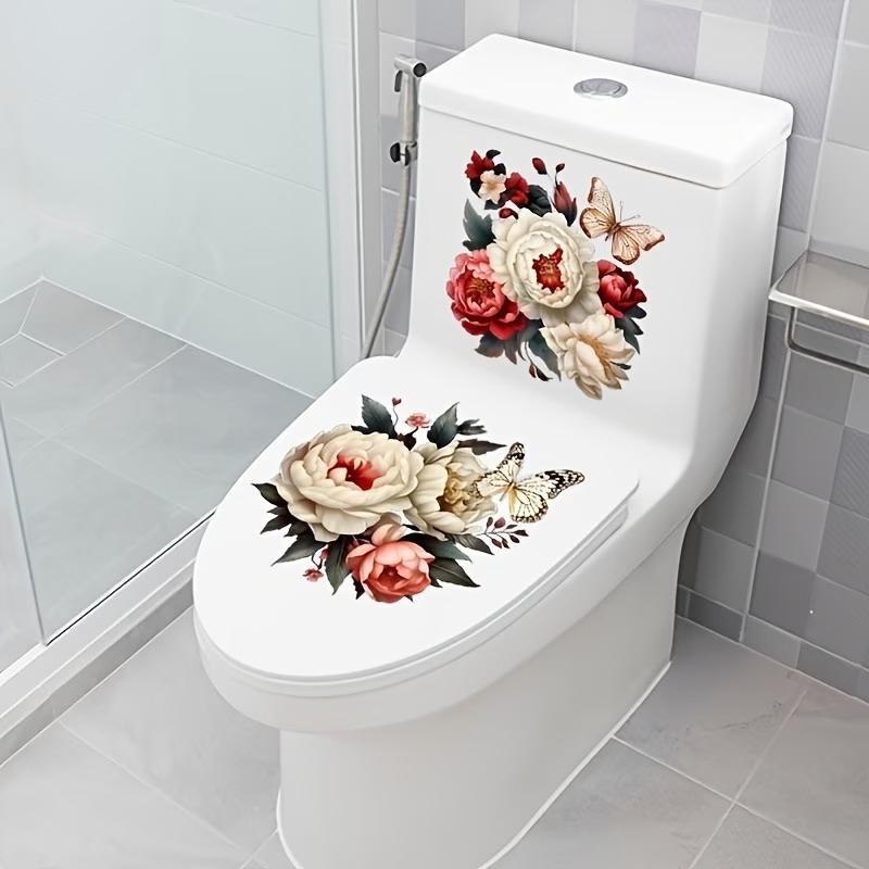 Waterproof Floral Toilet Decals Easy Clean Self Adhesive Fresh Floral Print Stickers for Home Bathroom Refresh Decor
