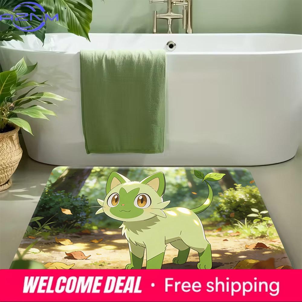 Sprigatito Cartoon Print Non-slip Doormat, Soft Absorbent Floor Rug for Home Decor