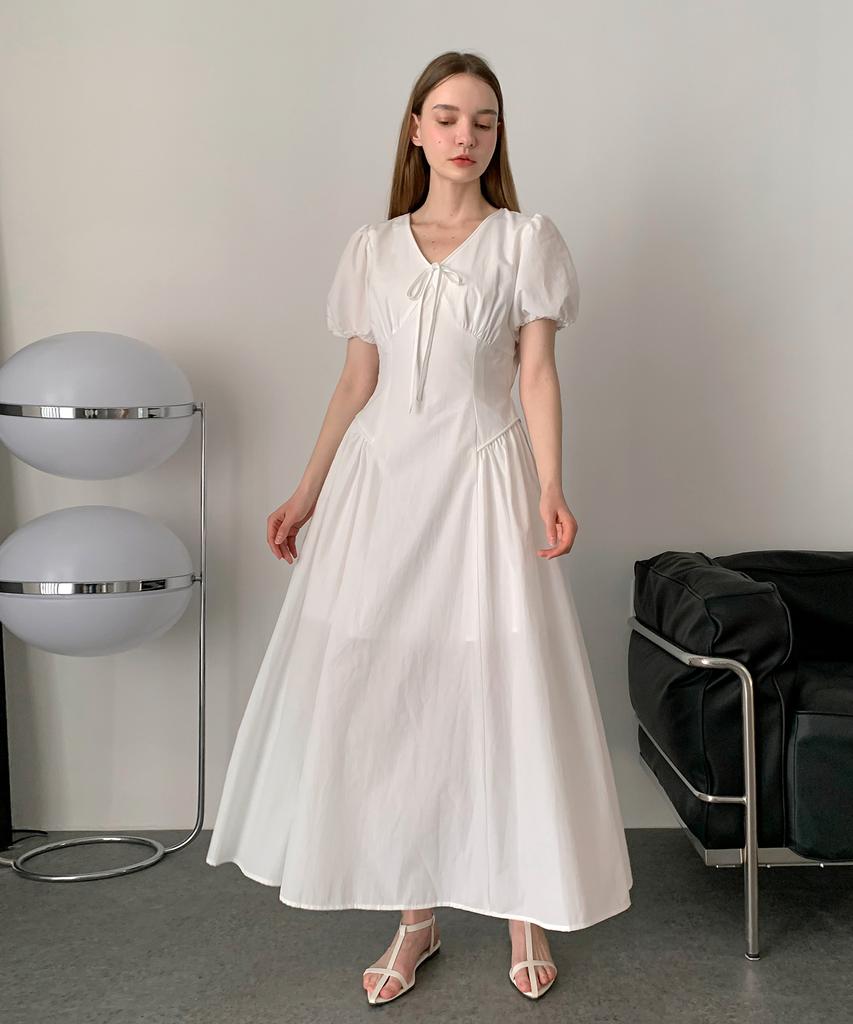 Длинное платье Baseukala с рюшами, пышными рукавами и лентой (3Colors)