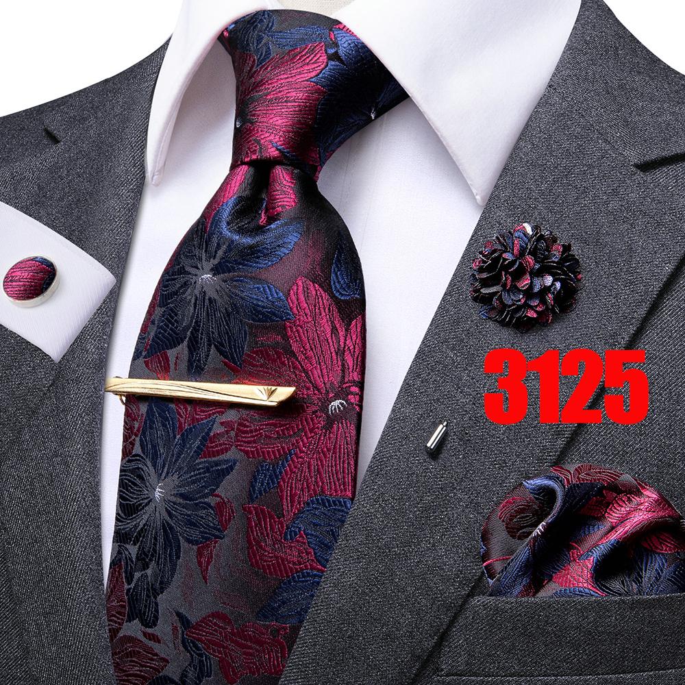 Hi-Tie Mens Silk Tie Set Brooch Pin Necktie Hanky Cufflinks Tie Clip for Business Wedding