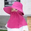 Women Summer Sun Hat Solid Color Large Brim Sunscreen Face Guard Sun Protection Hat Anti-UV Outdoor Tea Hat