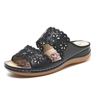 Летние новые шлепанцы с полым цветком и рыбьим носком, большого размера, на плоской подошве, удобные, на толстой подошве, пляжные женские шлепанцы