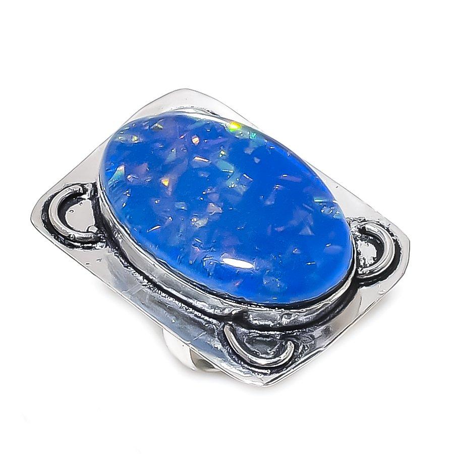 Natural Blue Triplet Opal Gemstone 925 Sterling Silver Jewelry Ring Size 6 V6g09