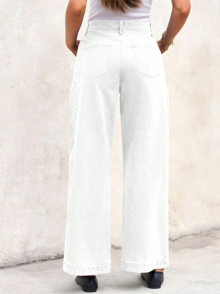 Women's High Waist Wide Leg Jeans Stretch Denim Baggy Loose Fit Pants with Pockets