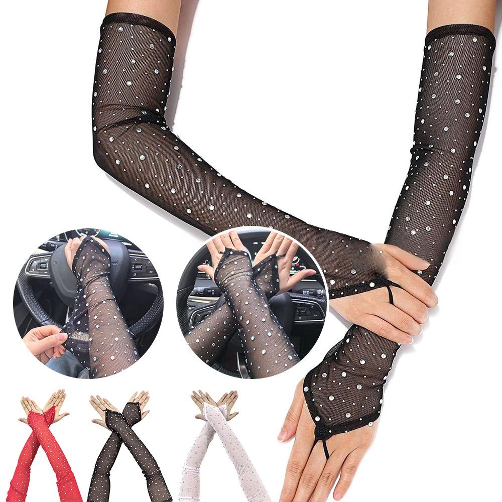 1 Pair Breathable Fingerless Gloves Hook Middle Finger Sunscreen Arm Sleeves Mesh Gloves Women