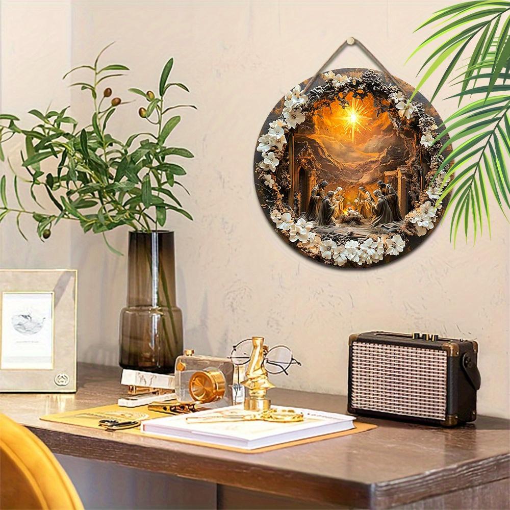 5 шт. Деревянный знак с изображением Иисуса Христа - плоский рельеф 2D, круглый настенный декор для входной двери, идеальное рождественское украшение