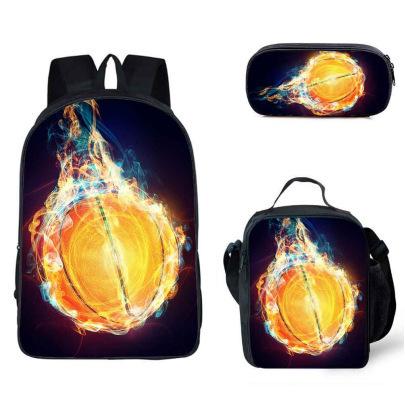 School Season Three-Piece Set School Bag Pencil Bag Lunch Bag Street Tide Basketball Football Picture Backpack Set