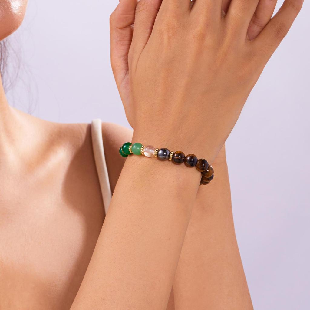 European-American Geometric Beaded Bracelet with 8mm Aventurine & Tiger Eye Stones