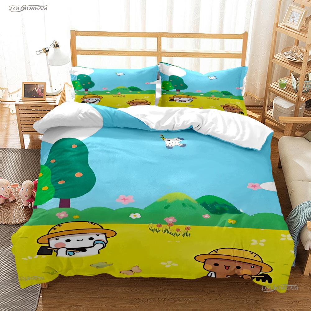 BuBu-Bear Мультяшный Аниме Милый Всесезонный Пододеяльник kawaii Комплект постельного белья Мягкое Покрытие для одеяла и Наволочки Односпальный/Двуспальный/Queen/King