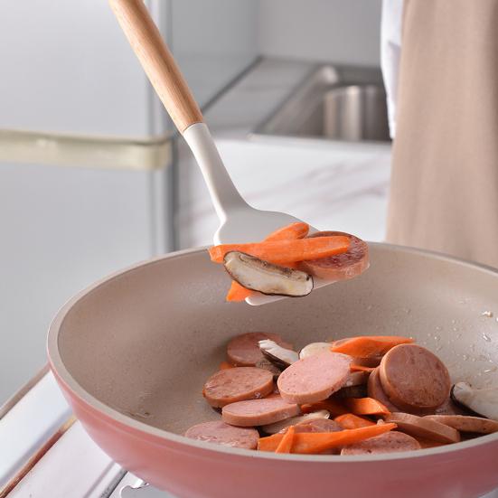 Silicone Kitchenware Set with Wooden Handles Heat Resistant Turner Tongs Spatula Spoon Brush Whisk Nonstick Cooking Tools