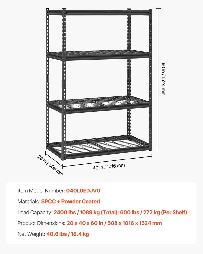 Storage Shelves 4 Tier Adjustable Heavy Duty Garage Shelving Unit 2400 lbs
