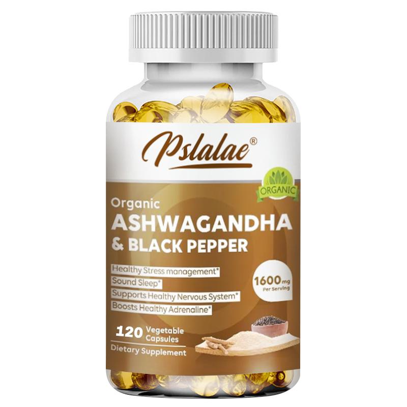 Pslalae Ashwagandha Capsules with Black Pepper Extract, 1600mg, Natural Supplement, Suitable for Men and Women