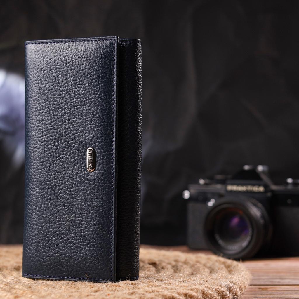 Практичный Женский кошелек из натуральной зернистой кожи CANPELLINI Wallet 21659 Синий