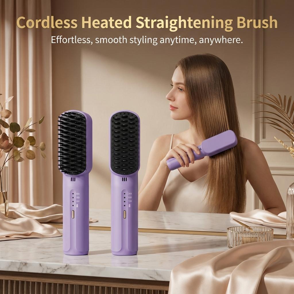 Negative Ion Hair Straightener Comb For All Hair Types With Wireless Design And Quick Heating Function
