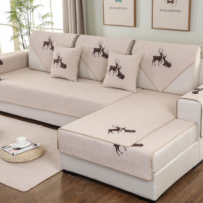 Four Seasons нескользящая вышитая диванная подушка из хлопчатобумажной ткани для гостиной, универсальная льняная утолщенная современная простая однотонная диванная подушка