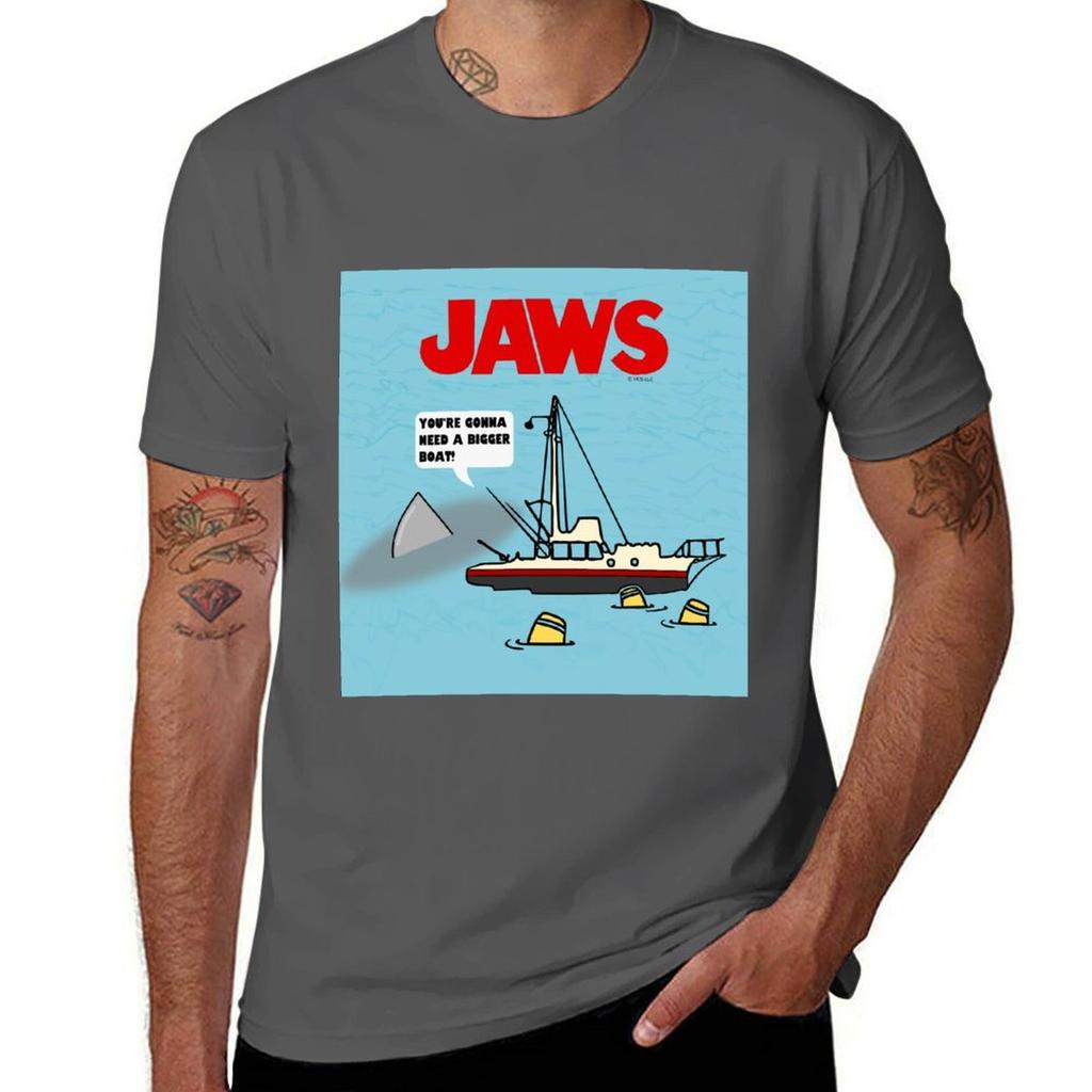 Jaws Movie Fan Art , Shark Near Boat , Going To Need A Bigger Boat T-Shirt Trendy Print Short Sleeve T-Shirt