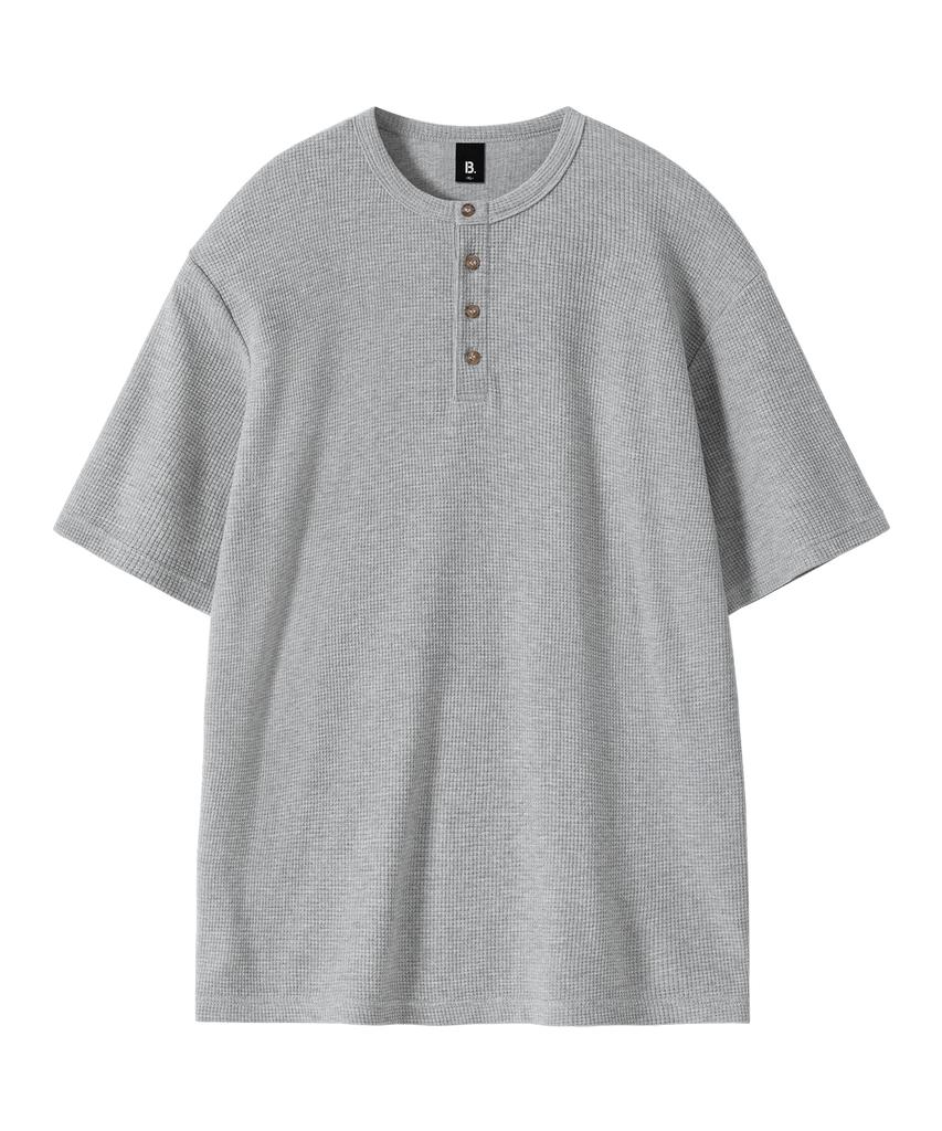 БРЕНСОН (вафельный) Свободная вафельная футболка-henley с коротким рукавом (4 цвета)