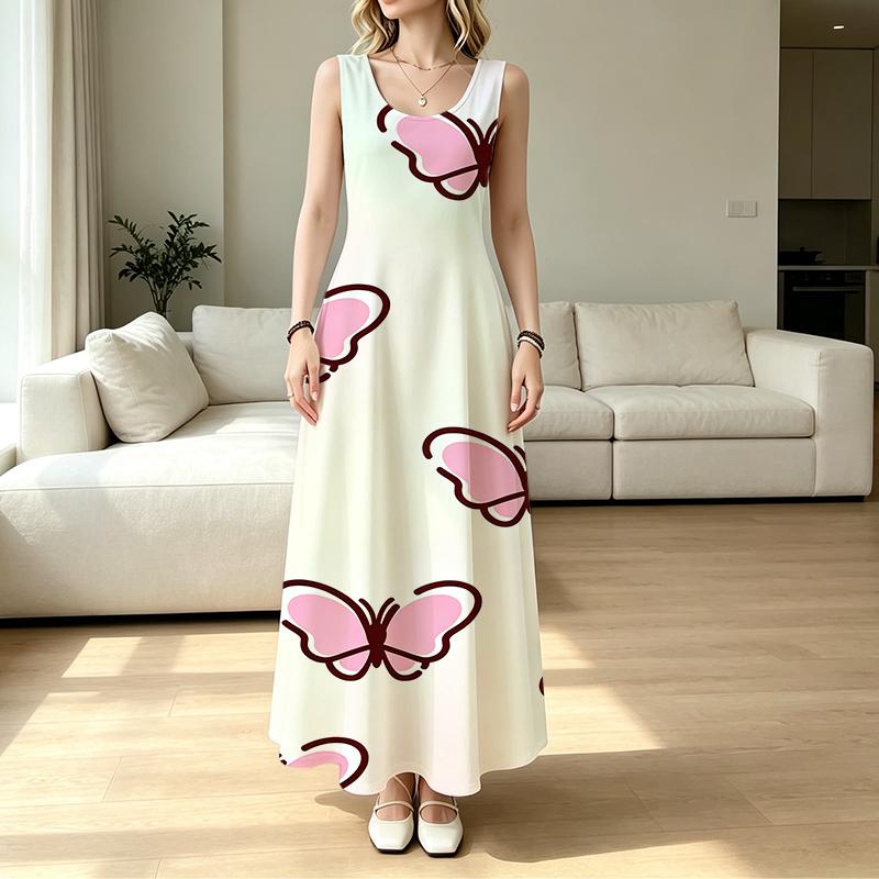 Women's Sleeveless Beach Dress,Lightweight Loose Fit with Sweet Butterfly Detail,Stylish Versatile for Everyday Casual,Vacation & Outdoor Wear