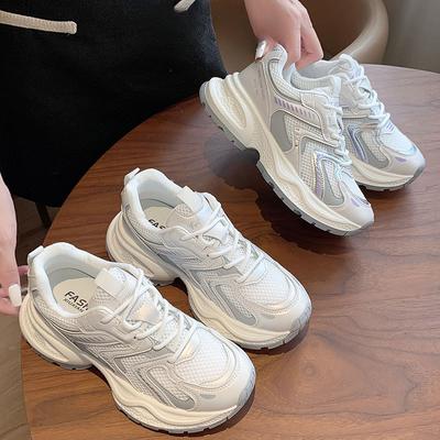 Сетчатые дышащие тонкие кроссовки женские летние новые на толстой подошве, легкие кожаные повседневные туфли для папы