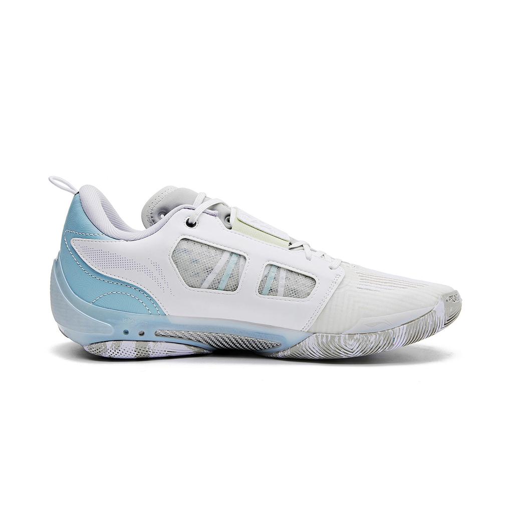 Li Ning Амортизирующие износостойкие низкие кроссовки для баскетбола с карбоновой пластиной Мужские Бело-фиолетово-синие ABAU031-17