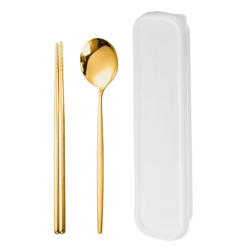 Дорожный набор столовых приборов из нержавеющей стали 410: Вилка, Ложка и Палочки в Подарочной Коробке. Идеально подходит для студентов!