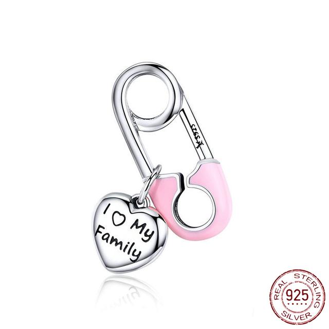 New 925 Sterling Silver Rose Girl Boy Pink Sparkle Spacer Clip Charm Bead Fit Original Fashion Bracelet DIY Jewelry for Women