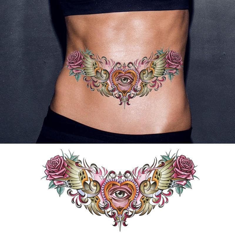 Тату-наклейка на грудь с трехсторонним Буддой и цветком дракона через плечо, новая полудоспешная буквенная тату-наклейка против пота