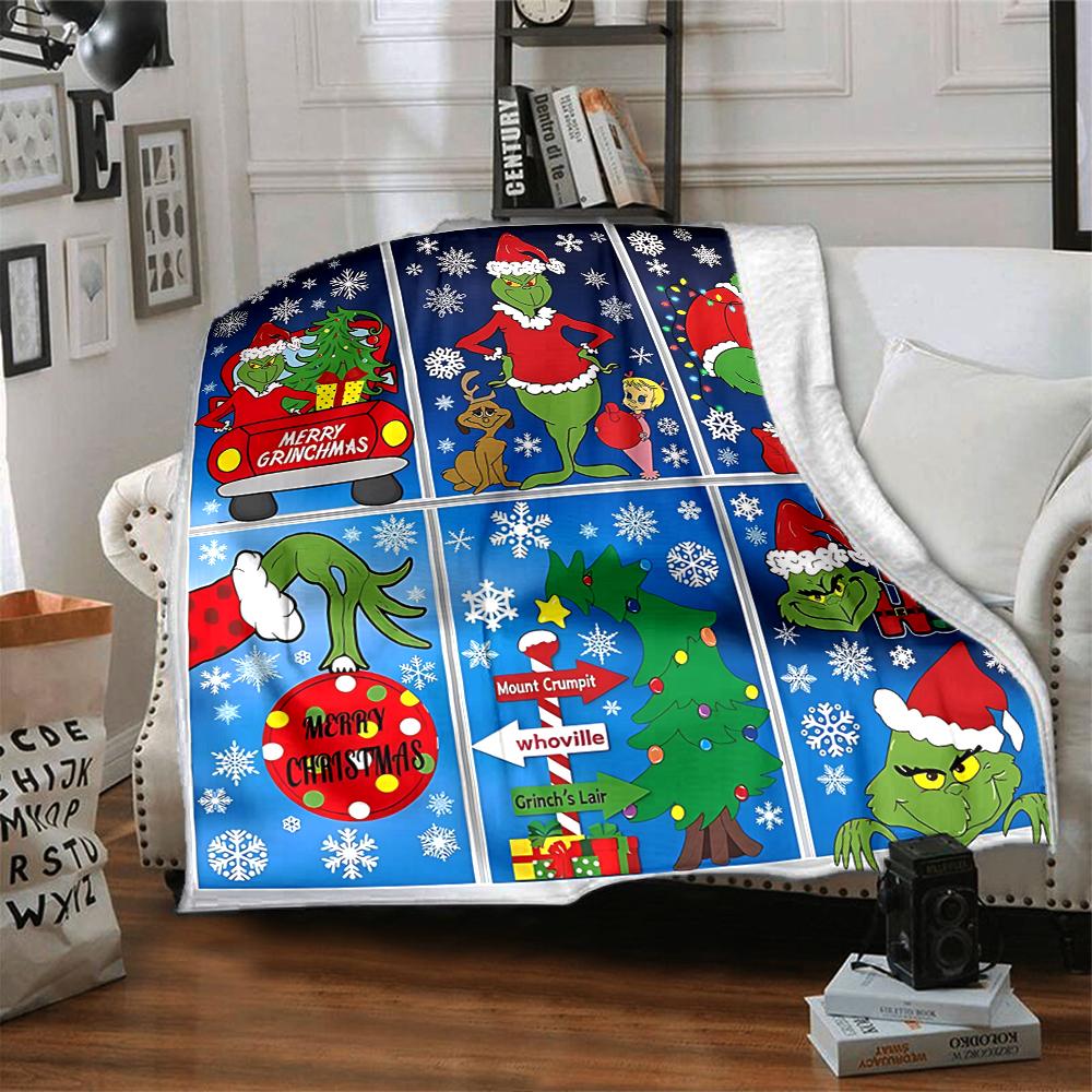 Grinchmas Holiday Stickers Blanket Soft Throw Blanket For Home Bedroom Bed Sofa Travel Office Solid Christmas Blanket