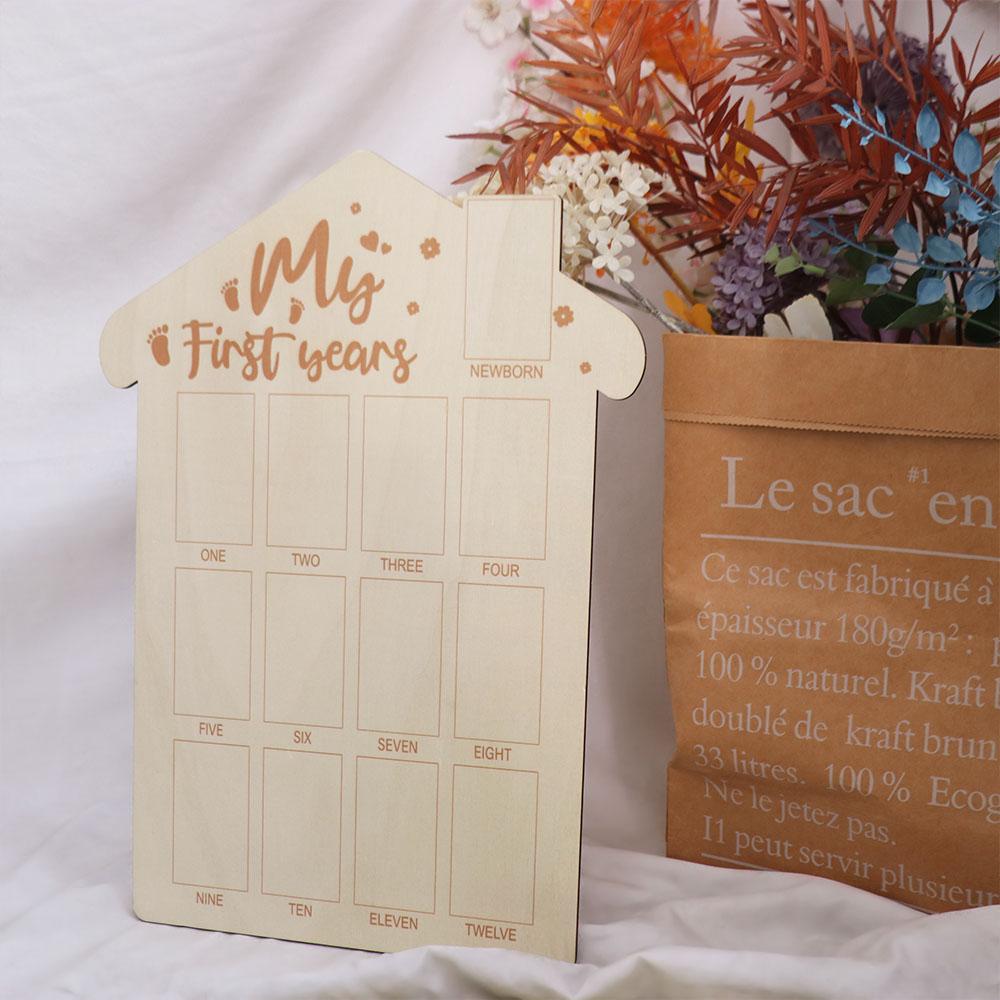 Wooden 12 Month Milestone Board Commemorative Baby Keepsake Frame for Boy Girl