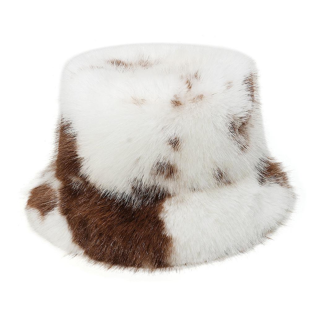 Ladies' Warm Cold Hat Women's Grass Plush Cow Pattern Fisherman's Hat Women