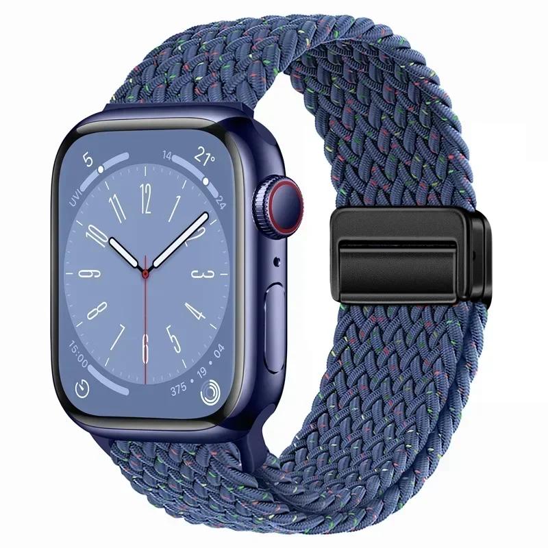 Плетеный нейлоновый ремешок-петля для Apple Watch Ultra2 49мм 9 8 7 45 41мм Металлический магнитный браслет-ремешок для 6 5 4 3 SE 44 40мм