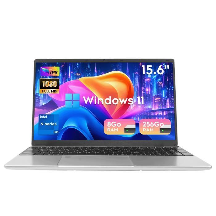 Ordinateur portable 15,6 pouces Intel Celeron N95, 8 Go mémoire DDR4, SSD 256 Go, Windows 11 Pro, Wi-Fi 5 et port HDMI