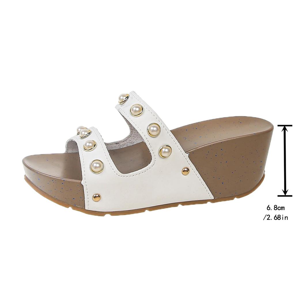 Women's Platform Open Toe Wedge Sandals, Thick Sole Peep-Toe Studded Hollow Out Design, Summer
