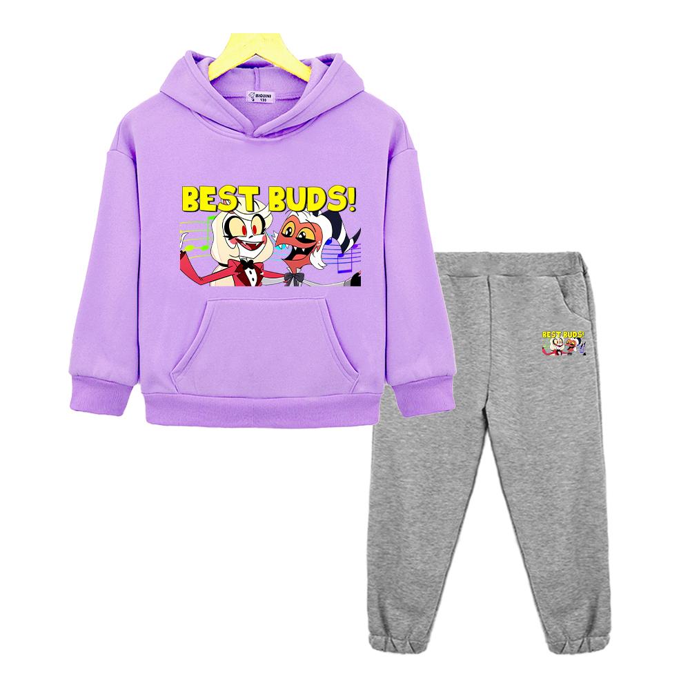 2PCS pullover+Pant Kid Boutique Clothe Autumn Helluva Boss Print Hoodie Fleece Comfortable Sweatshirt Jacket Boy Girl Spors Sets