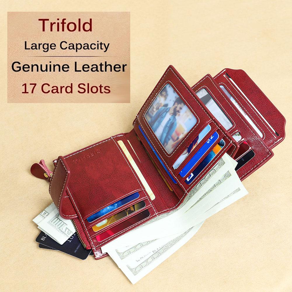 Винтажный женский кошелек из натуральной кожи с блокировкой RFID, короткий многофункциональный кошелек большой емкости на молнии, зажим для денег