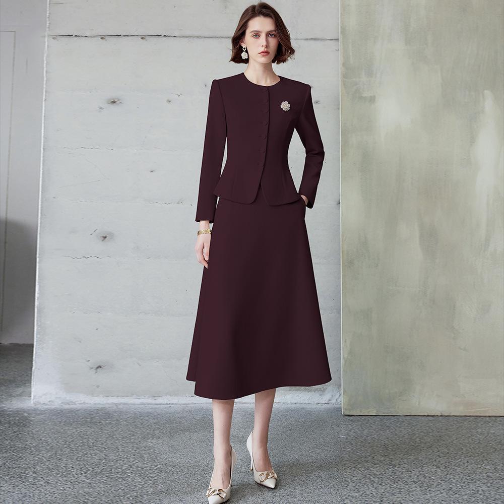 Ankola Women's Red Suit Set: Elegant Autumn/Winter Formal Coat & Umbrella Skirt Two-Piece