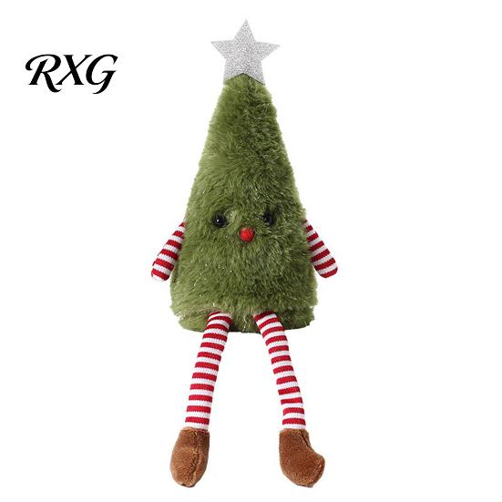 Winter Seasonal Tabletop Display Christmas Tree Plush Ornament with Dangling Legs, Cute Soft Stuffed Figure, Creative Ornaments Doll for Home