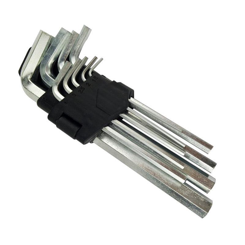 В наличии набор из 9 шестигранных ключей: Плоская и шаровая головка Torx, Углеродистая сталь, Оцинкованная