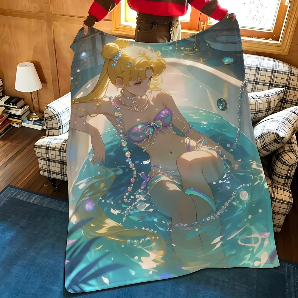 Фланелевое одеяло с принтом аниме S-Sailor M-Moon, подходит для диванов, кроватей, офисов, путешествий, походных стульев