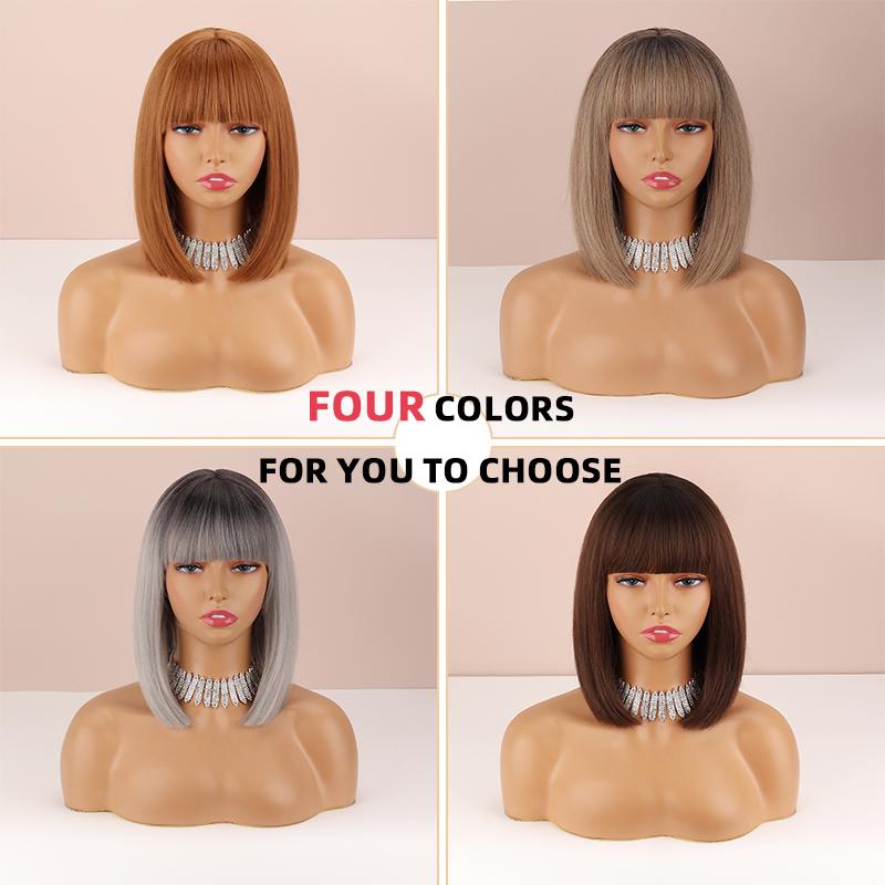 LISI HAIR Короткий прямой парик «боб» темно-коричневого цвета с челкой до плеч, натуральный прямой парик «боб» на каждый день, синтетический парик